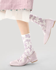 3-Pack Women Crew Socks Purple Butterfly Series Embroidery Casual Socks