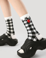 3-Pack Women Crew Socks Red Nose Cat Series Funny Embroidery Socks