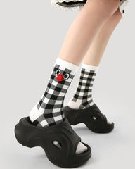 3-Pack Women Crew Socks Red Nose Cat Series Funny Embroidery Socks