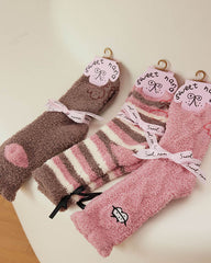 Gift Box Set 3-Pack Women Crew Socks Fuzzy Fluffy Plush Warm