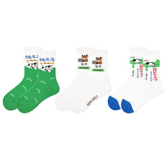 3-Pack Women Crew Socks Cotton Fun Novelty Above Ankle Casual Socks