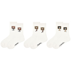 3-Pack Women Crew Socks Cotton Cute Snakelet Pattern Casual Socks