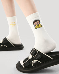 3-Pack Women Crew Socks Cotton Cartoon Characters Seamless Socks