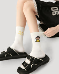 3-Pack Women Crew Socks Cotton Cartoon Characters Seamless Socks