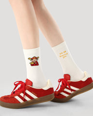 3-Pack Women Crew Socks Cotton Cartoon Characters Seamless Socks