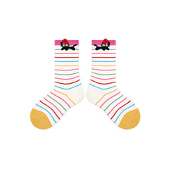 4-Pack Apple Cat Series Girls Cute Kids Socks Seamless Cotton Crew Socks