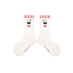 4-Pack Apple Cat Series Girls Cute Kids Socks Seamless Cotton Crew Socks