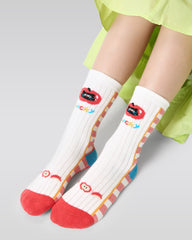 4-Pack Apple Cat Series Girls Cute Kids Socks Seamless Cotton Crew Socks