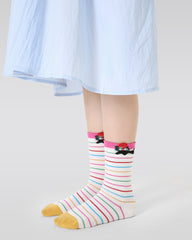 4-Pack Apple Cat Series Girls Cute Kids Socks Seamless Cotton Crew Socks