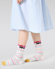 4-Pack Apple Cat Series Girls Cute Kids Socks Seamless Cotton Crew Socks