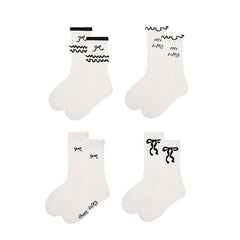 4-Pack Kids Cotton Crew Socks Ruffle Bow Cute Casual