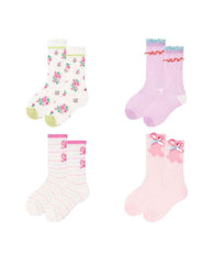 4-Pack Kids Cotton Crew Socks Bunny Puffs Floral Breathable Cute Casual