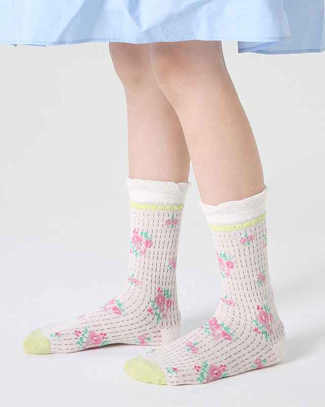 4-Pack Kids Cotton Crew Socks Bunny Puffs Floral Breathable Cute Casual