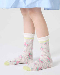 4-Pack Kids Cotton Crew Socks Bunny Puffs Floral Breathable Cute Casual