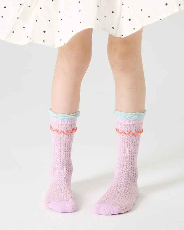 4-Pack Kids Cotton Crew Socks Bunny Puffs Floral Breathable Cute Casual