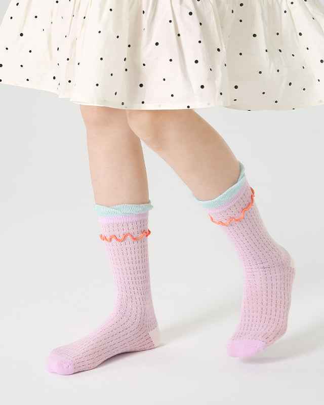 4-Pack Kids Cotton Crew Socks Bunny Puffs Floral Breathable Cute Casual