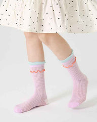 4-Pack Kids Cotton Crew Socks Bunny Puffs Floral Breathable Cute Casual