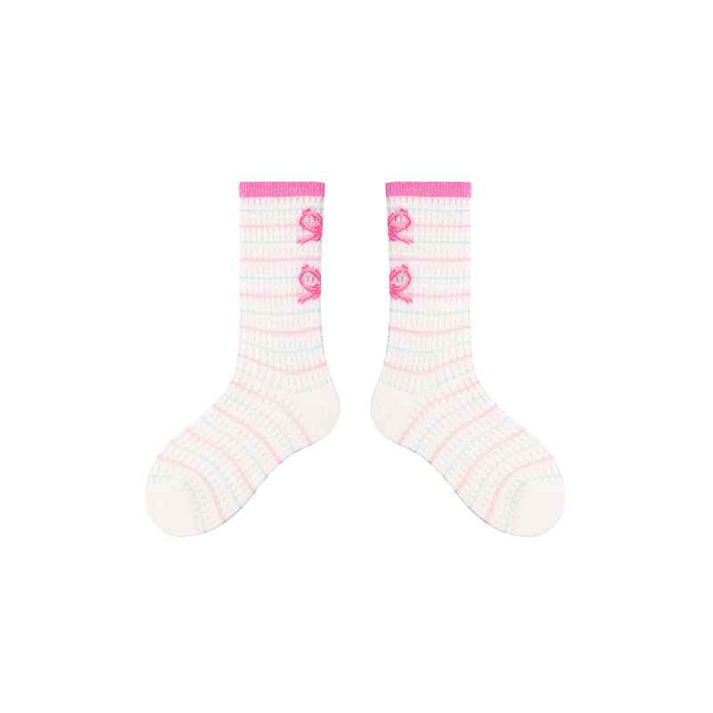 4-Pack Kids Cotton Crew Socks Bunny Puffs Floral Breathable Cute Casual