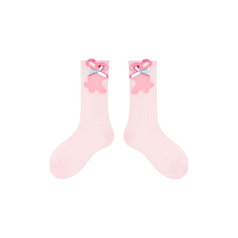 4-Pack Kids Cotton Crew Socks Bunny Puffs Floral Breathable Cute Casual