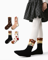 4-Pack Coffee Cat Half Velvet Kids Socks Cozy Soft Coral Fleece Crew