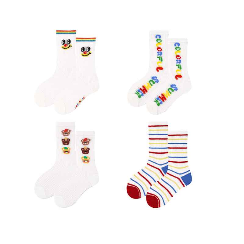 4-Pack Kids Cotton Crew Socks Color Plan Letter Cute Casual