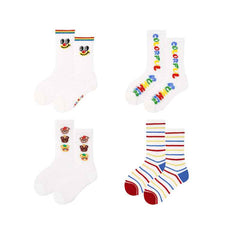 4-Pack Kids Cotton Crew Socks Color Plan Letter Cute Casual