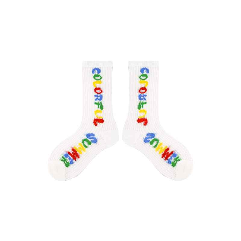 4-Pack Kids Cotton Crew Socks Color Plan Letter Cute Casual