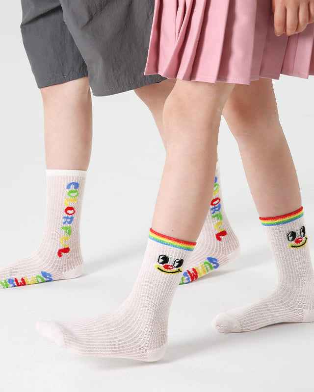 4-Pack Kids Cotton Crew Socks Color Plan Letter Cute Casual