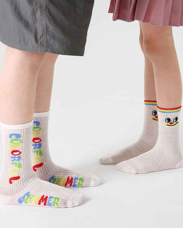 4-Pack Kids Cotton Crew Socks Color Plan Letter Cute Casual