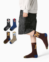 4-Pack Corner Animals Half Velvet Kids Socks Cozy Soft Coral Fleece Crew