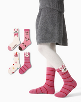 4-Pack Cute Cat Rabbit Half Velvet Kids Socks Cozy Soft Coral Fleece Crew
