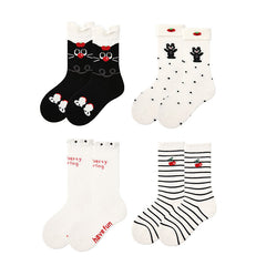 4-Pack Cute Cats Series Kids Crew Socks Girls Cotton Cute Socks