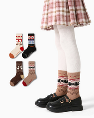 4-Pack Forest Adventure Half Velvet Kids Socks Cozy Soft Coral Fleece Crew