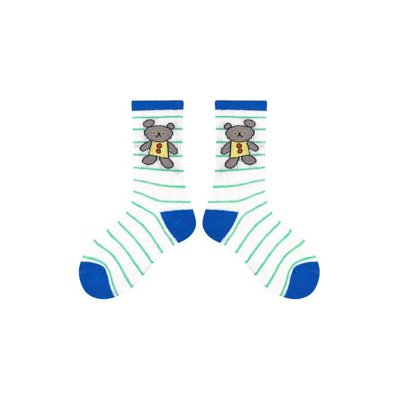 4-Pack Kids Cotton Crew Socks Gummy Grizzly Bear Stripe Casual