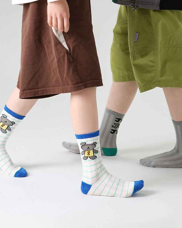 4-Pack Kids Cotton Crew Socks Gummy Grizzly Bear Stripe Casual