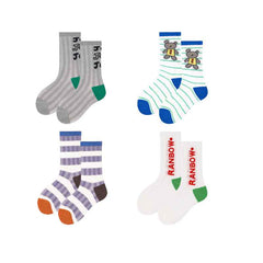 4-Pack Kids Cotton Crew Socks Gummy Grizzly Bear Stripe Casual