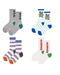 4-Pack Kids Cotton Crew Socks Gummy Grizzly Bear Stripe Casual