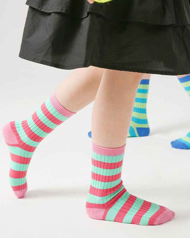 4-Pack Kids Cotton Crew Socks Colorful Stripes Casual