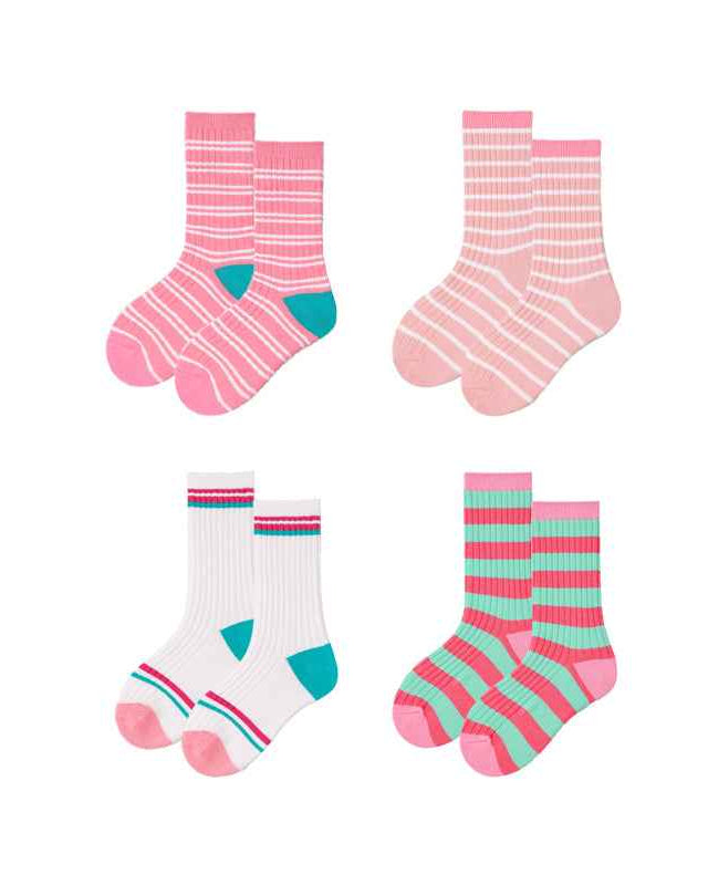 4-Pack Kids Cotton Crew Socks Colorful Stripes Casual