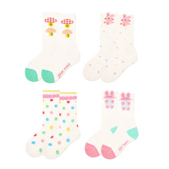 4-Pack Mushroom Bunny Series Kids Girls Cute Versatile Cotton Crew Socks