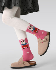 4-Pack Pink Coffee Velvet Rabbit Half Velvet Kids Socks Cozy Soft Coral Fleece Crew