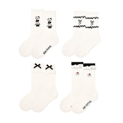 4足セット シンプルバニーシリーズ キッズソックス クルー丈 かわいいカートゥーン 通気性 女の子用ソックス