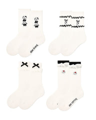 4パック シンプルバニーシリーズ キッズ クルーソックス 可愛い 女の子用 ソックス