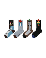 4組合太空筆記半絨兒童襪子舒適柔軟珊瑚絨中筒