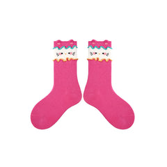 4 Pack Sweet Cats Series Kids Socks Cartoon Cute Combed Cotton Crew Socks