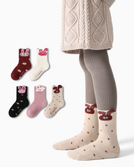 5-팩 3D 토끼 테리 아동 양말 두꺼운 따뜻한 면 크루 양말