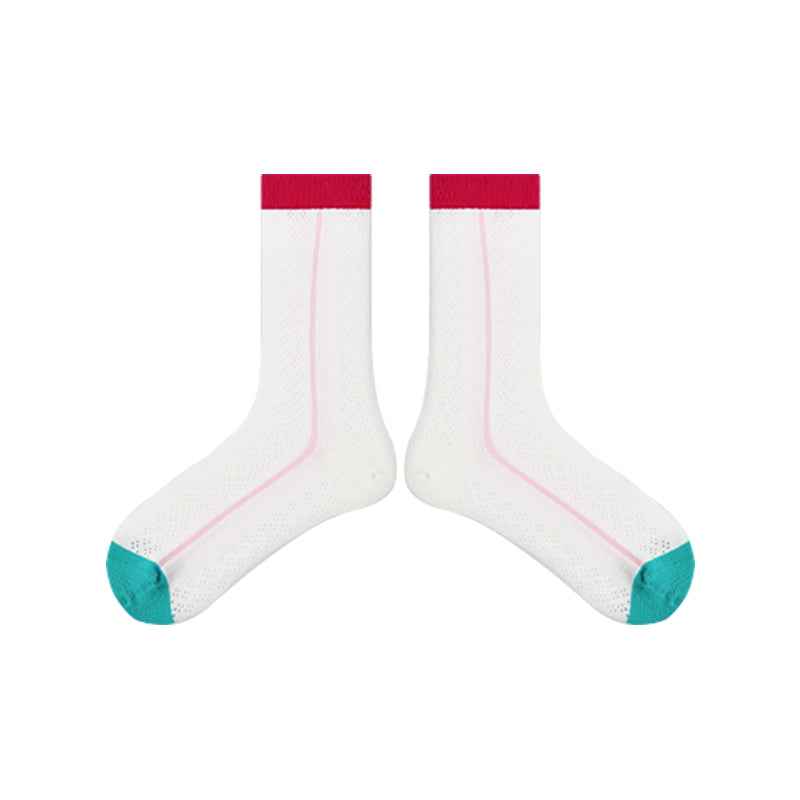 5-Pack Rainbow Line Series Women Cotton Crew Socks Colorful Stripe Cute