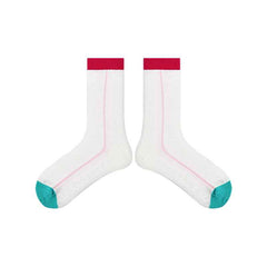 5-Pack Rainbow Line Series Women Cotton Crew Socks Colorful Stripe Cute