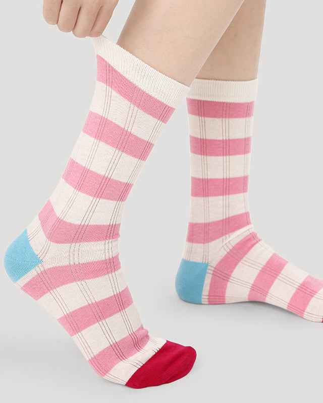 5-Pack Rainbow Line Series Women Cotton Crew Socks Colorful Stripe Cute