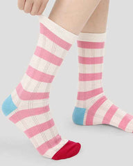 5-Pack Rainbow Line Series Women Cotton Crew Socks Colorful Stripe Cute